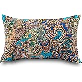 ATsense 2er Set Kissenbezug 80 x 40 cm, 100% Baumwolle, Dunkelblau Bunt Muster Kopfkissenbezug mit Reißverschluss, Superweich